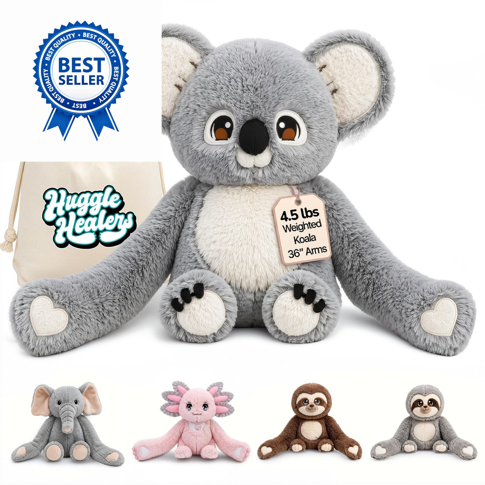 Huggle Healers Weighted Stuffed Animals for Adults, Large, Noa Koala – Grey