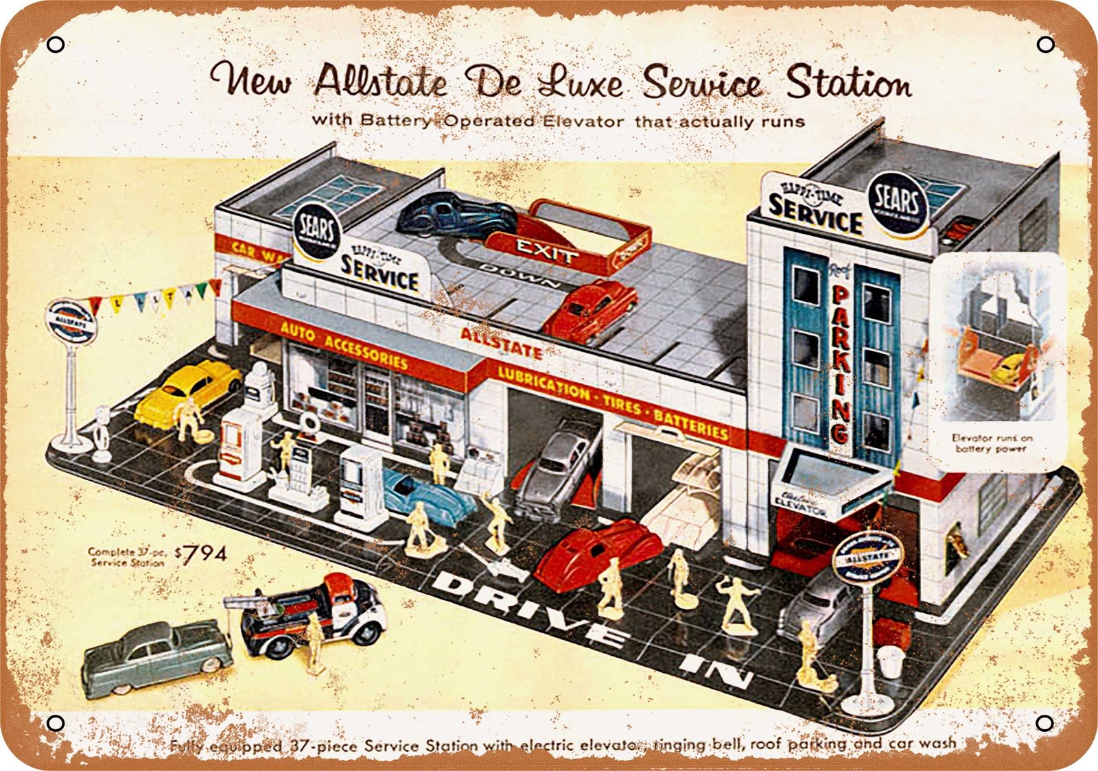 Metal Sign – 1957 Allstate Service Station Toy – Vintage Look Reproduction