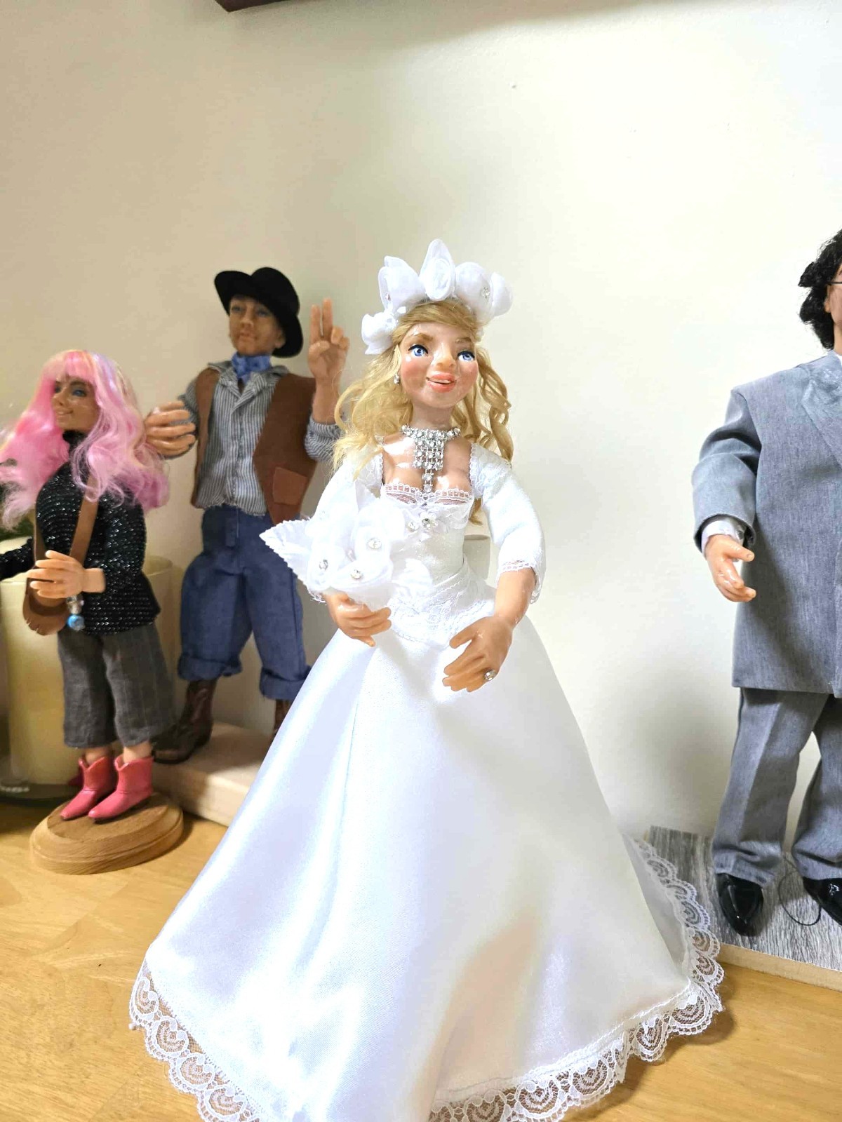 Designer Collectable Ceramic Doll/ Bride and Groom 16 inches Tall/ One of a Kind