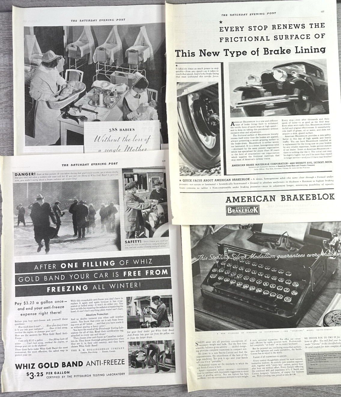 Vintage Lot of 4 Print Ads Sat Eve Post 1931 Various Black & White Ads
