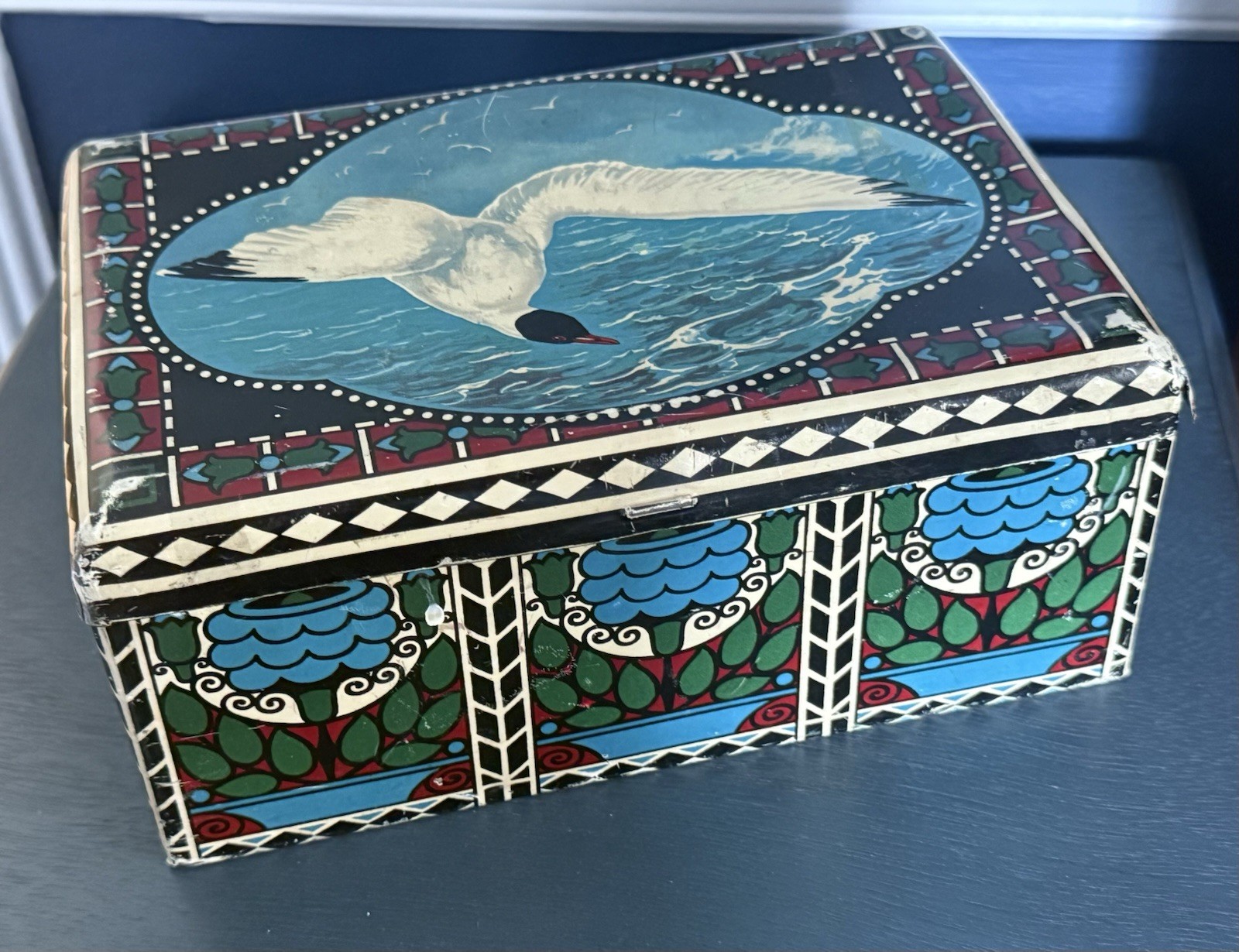 1920s German Tea Tin Can, Seagull, Arts and Crafts Period Decor, Art Nouveau