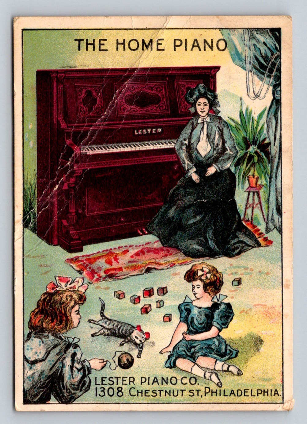 Lester Piano Parlor Girls Cat Toyd Hastings Brothers PhiladelphiaTrade Card P880