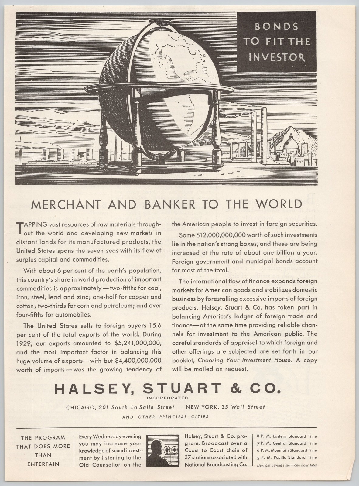 Bonds Halsey Stuart & Co Investment Securities Chicago 1930 Vintage Print Ad