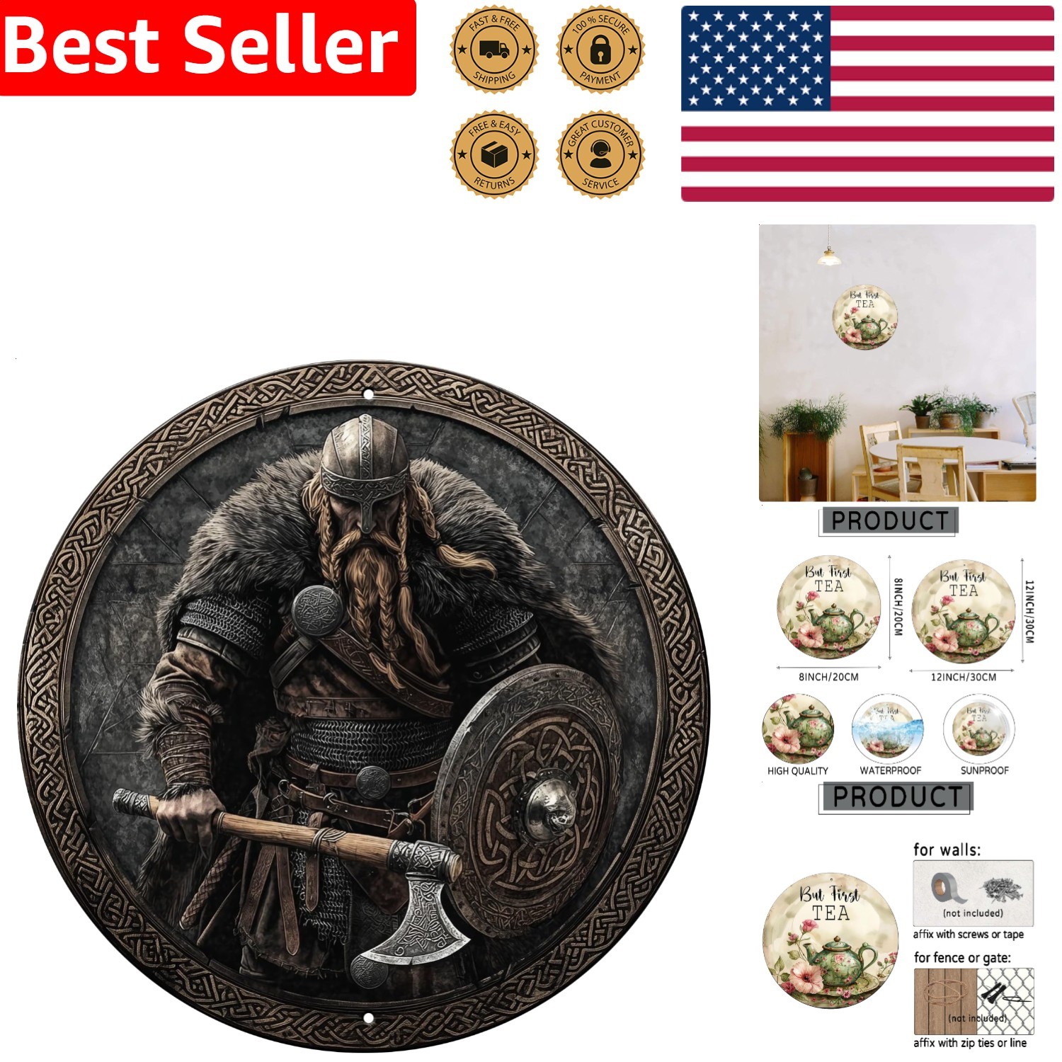 Durable Viking Warrior Metal Plate Home Bedroom Yard Decor