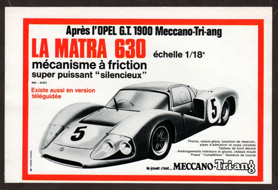 1969 MECCANO TRI-ANG Matra 630 friction car Vintage Original PRINT AD | France