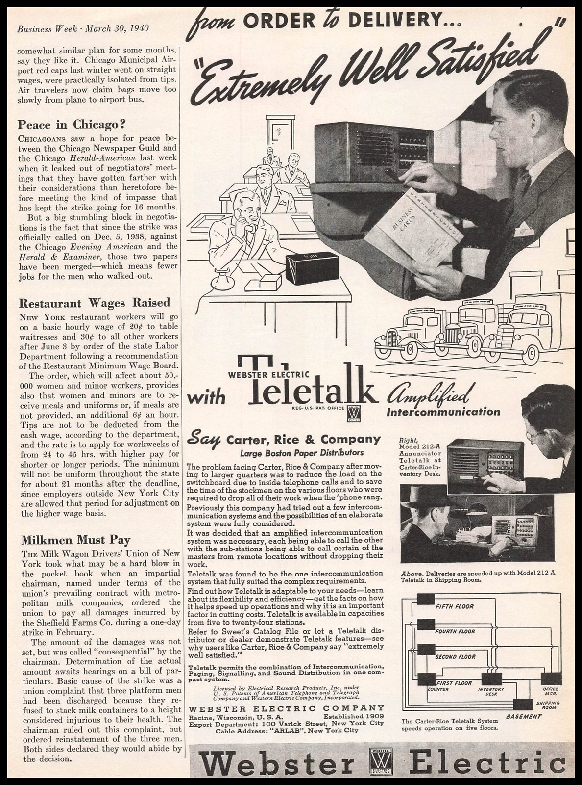 1940 Webster Electric Racine Wisconsin TeleTalk Intercommunication Unit Print Ad