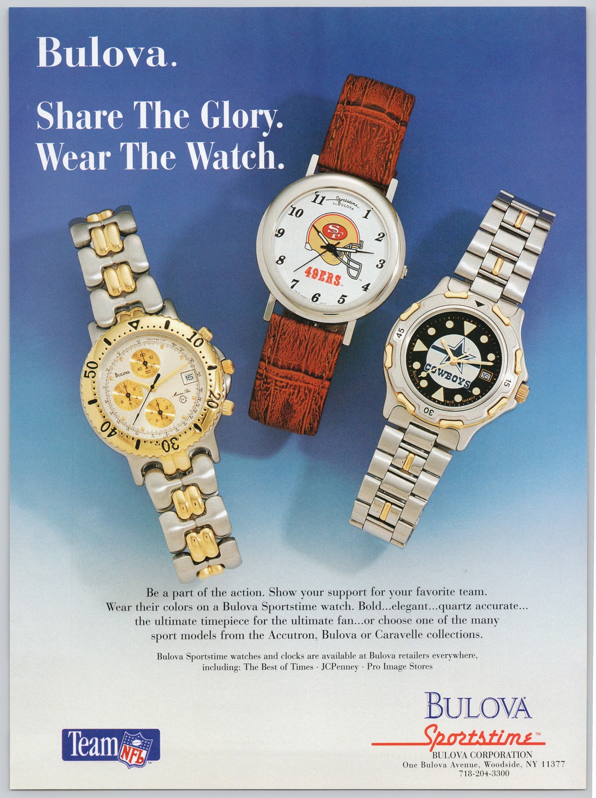 Bulova Sportstime NFL 49ers Cowboys Watch Quartz Accurate 1996 Vintage Print Ad