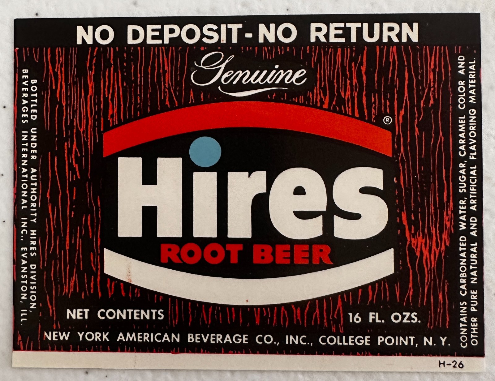 Unused Genuine Hires Root Beer Soda Paper Bottle Label – College Point, N. Y.