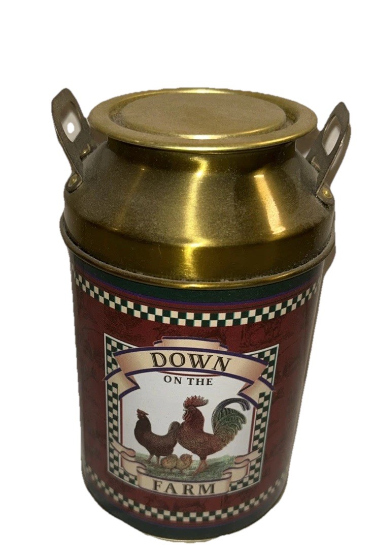 Vintage Down On The Farm Milk Can Tin Rooster Poultry Country Farmhouse Decor 6”