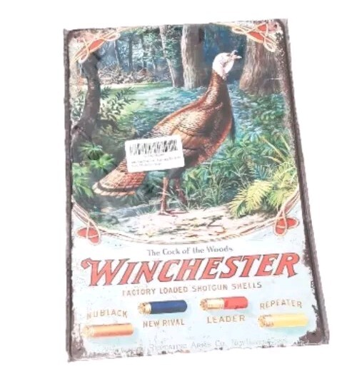 WINCHESTER TURKEY”The Cock Of The Woods” Vtg Style Metal Sign 8″X12″wall Decor