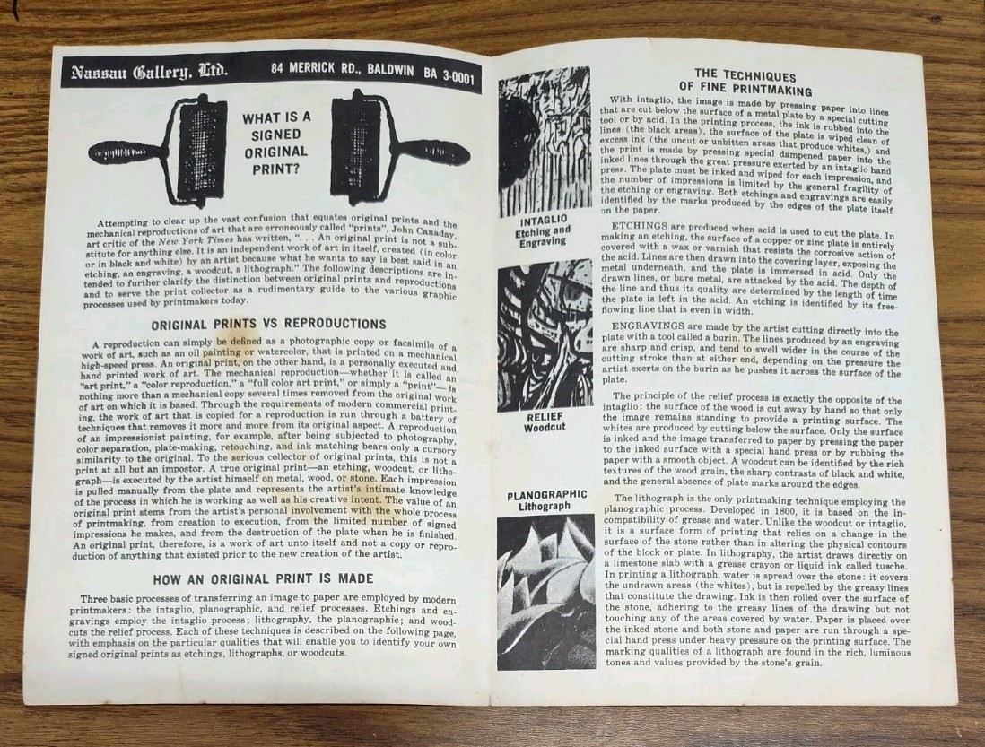 PABLO PICASSO 1950s Print Advertising Nassau Gallery Baldwin NY Flyer Brochure