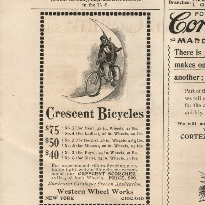 1890s-1910s Print Ad Crescent Bicycles, Monarch, Rambler, Cortez Cigars, Pope