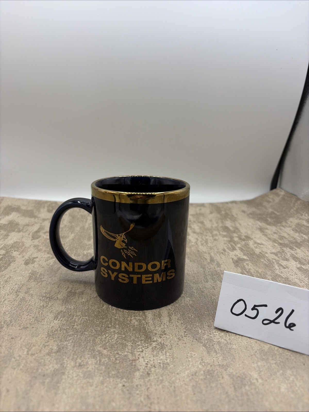 Vintage CONDOR SYSTEMS BTFR Linyi Dark Blue With Gold Rim & Lettering Mug Cup
