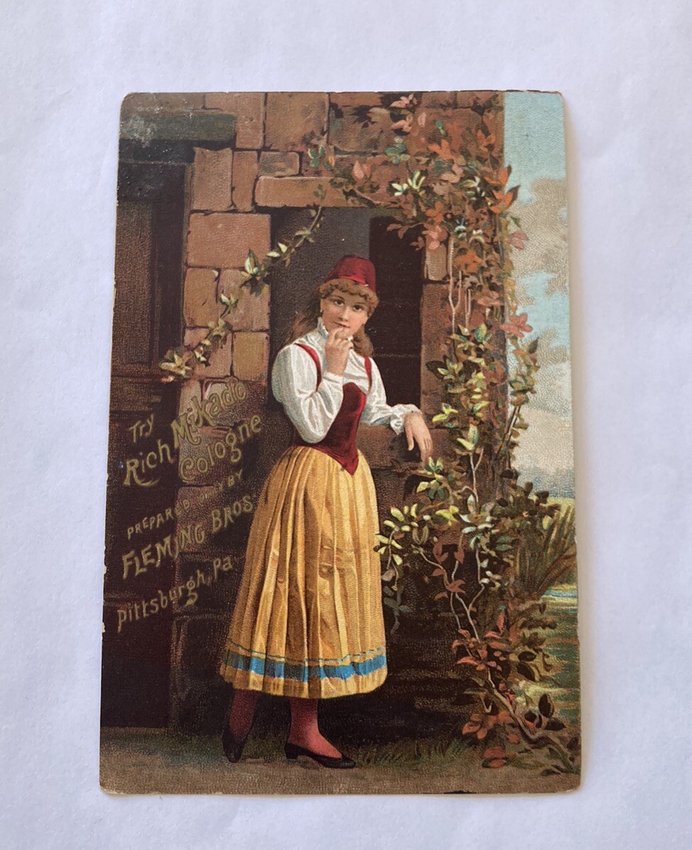 Fleming Bros Victorian Trade Card Quackery Medicine Mikado Cologne Girl In Dress