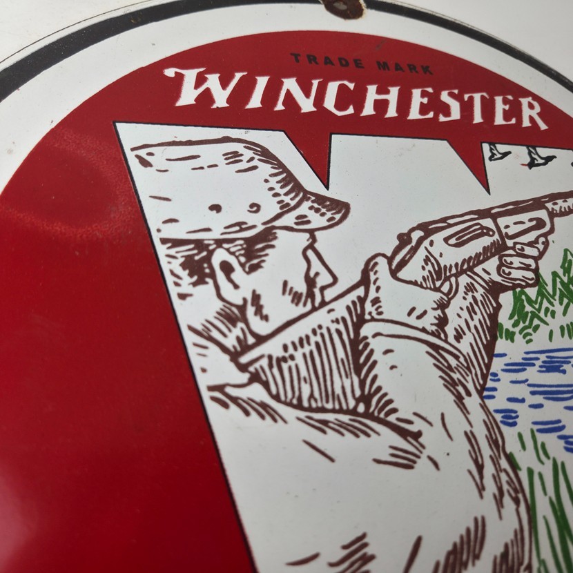 Vintage Winchester Porcelain Sign – Hunting Advertisement Gas Station Sign