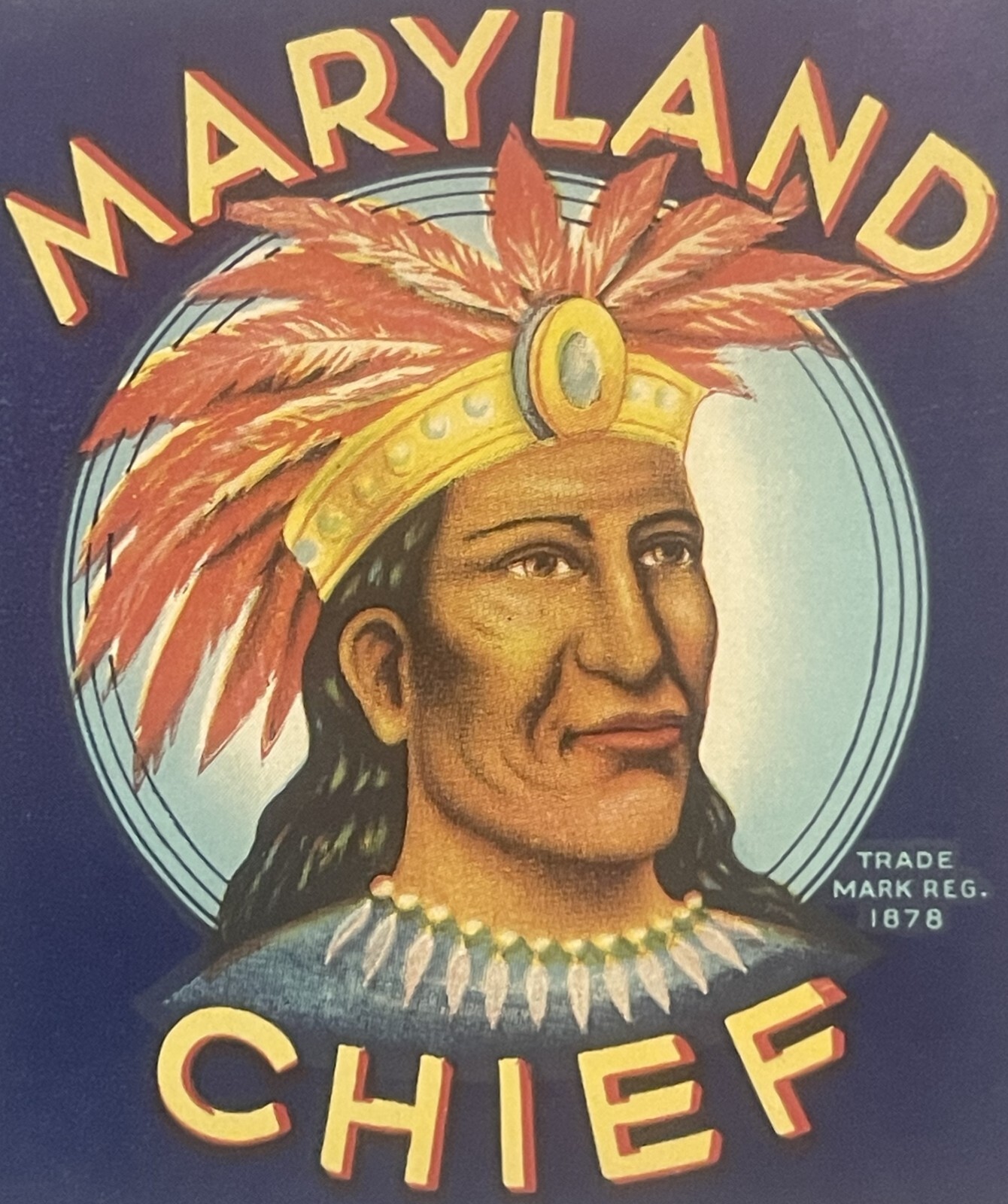 Antique 1920s Maryland Chief Peas Label 🥫 Large 13″ J Langrall & Bro NOS