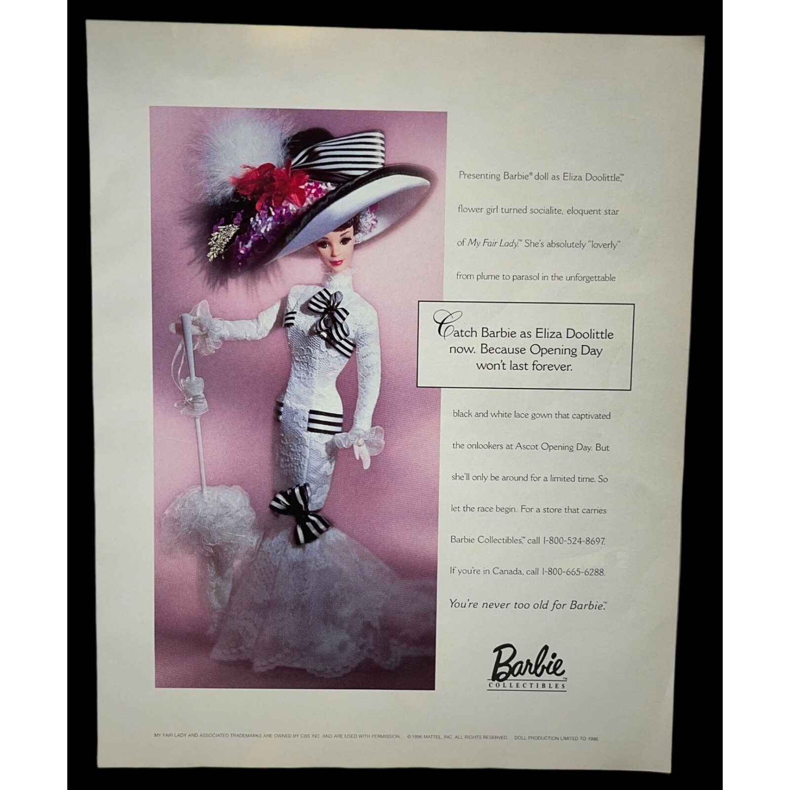 Barbie Doll Vtg Print Ad 1990s My Fair Lady Eliza Doolittle Ascot Opening Day