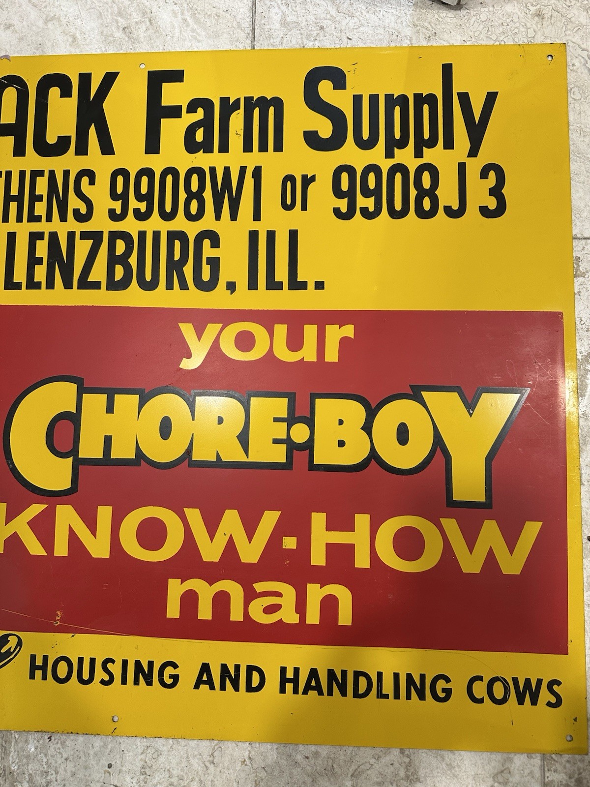 Vintage Chore Boy Milking Cows Tin Sign Original Painted Farm Lenzburg Illinois