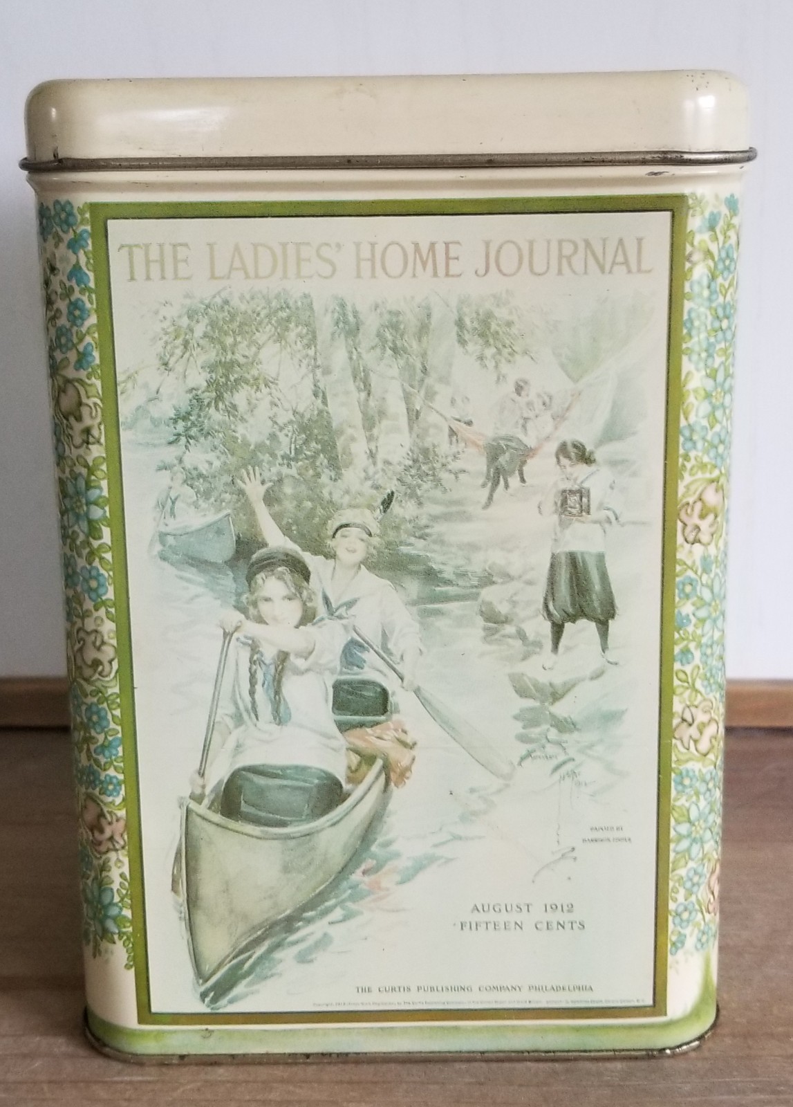 Vintage Ladies Home Journal Tin Featuring Victorian Women Sailing in A Canoe