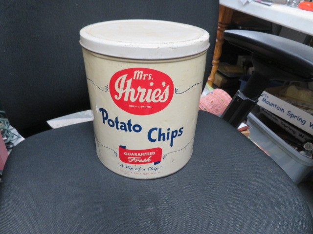 Vintage Mrs. Ihrie’s Potato Chips Advertising Tin Baltimore Md Circa 1950s