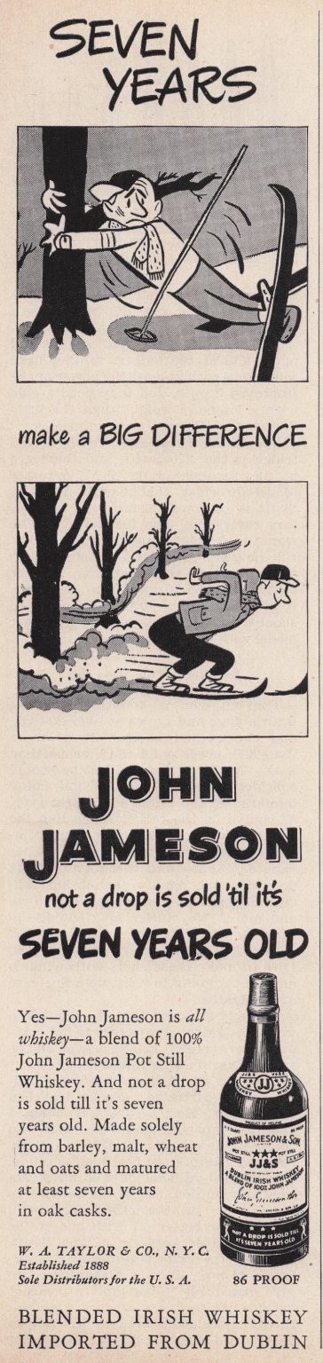 Vintage John Jameson Whiskey Magazine Ad 1950s Seven Years Old Cartoon