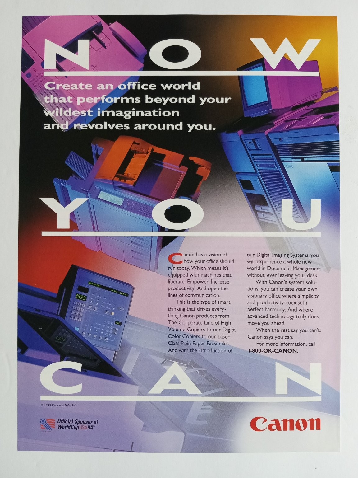 Canon Tech Ad Digital Imaging Systems Office Equipment 1993 World Cup