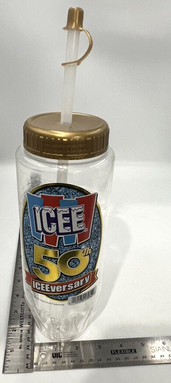 ICEE 50th ICEEversary 32 oz Bottle Gold Lid Handle Plastic Straw BPA Free