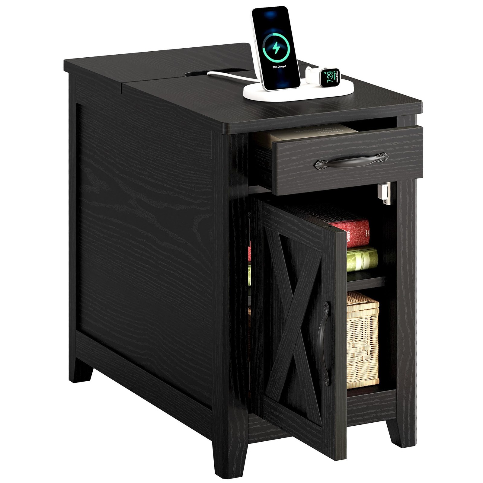 IRONCK End Table with Charging Station, Narrow Side Table for Living Room, Fa…