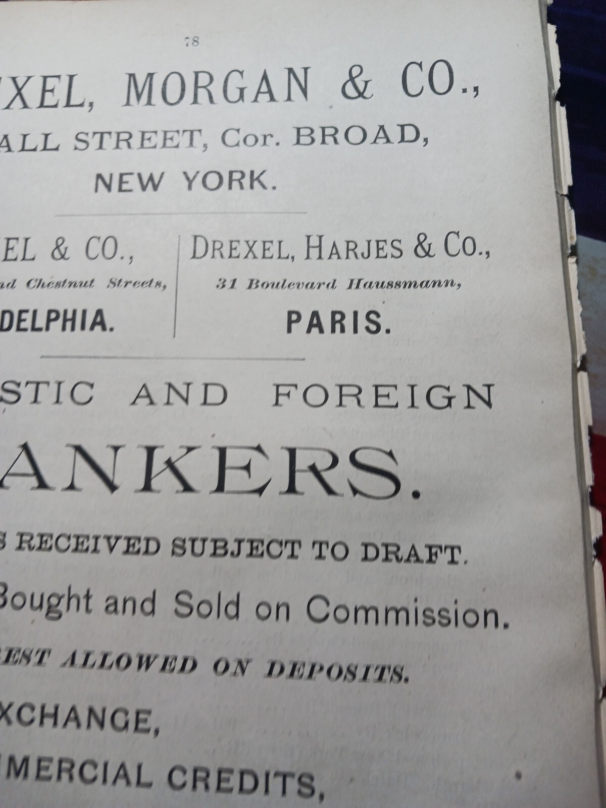 1889 Print Ad ~ DREXEL MORGAN & COMPANY domestic And Foreign Bankers Securities