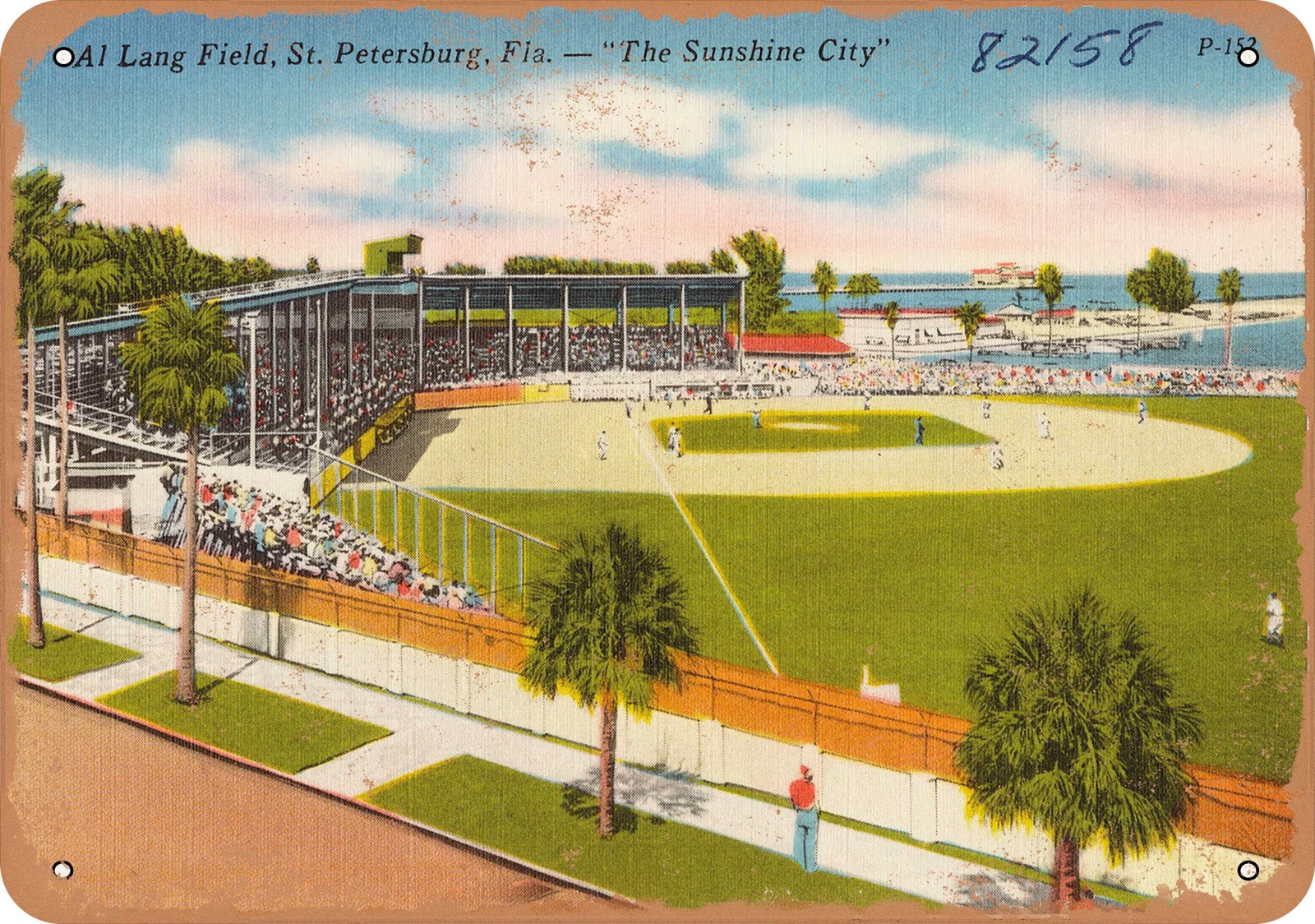 Metal Sign – Florida Postcard – Al Lang Field, St. Petersburg, Florida- ‘the su
