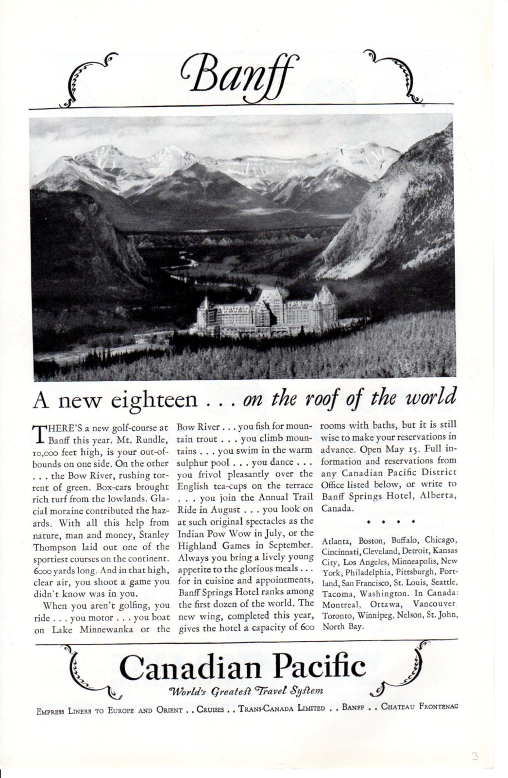 Vintage print ad 1928 Canadian Pacific Cruise Ships Banff Springs Hotel Alberta