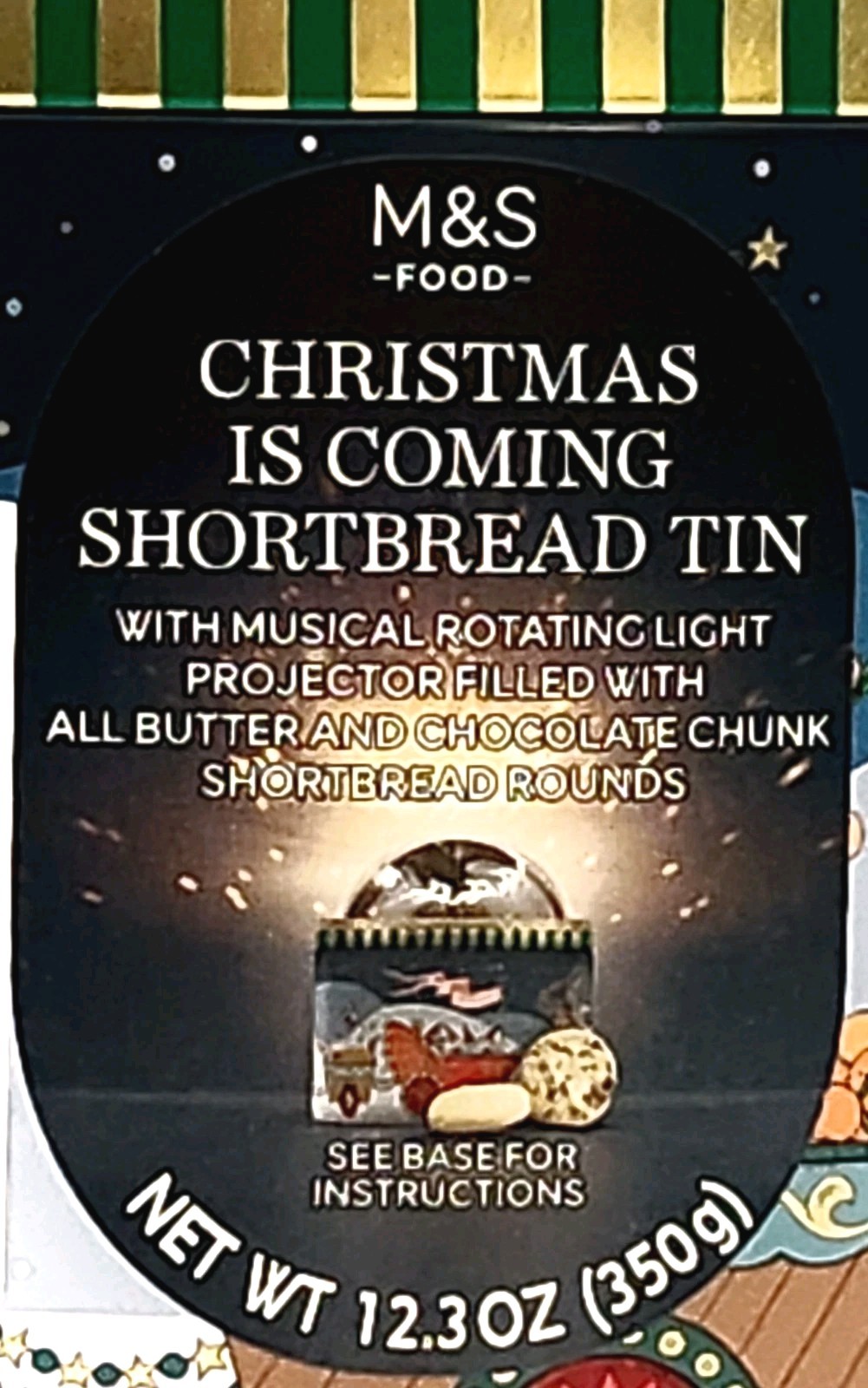 M&S Christmas Is Coming Shortbread Tin With Musical Rotating Light, NO COOKIES