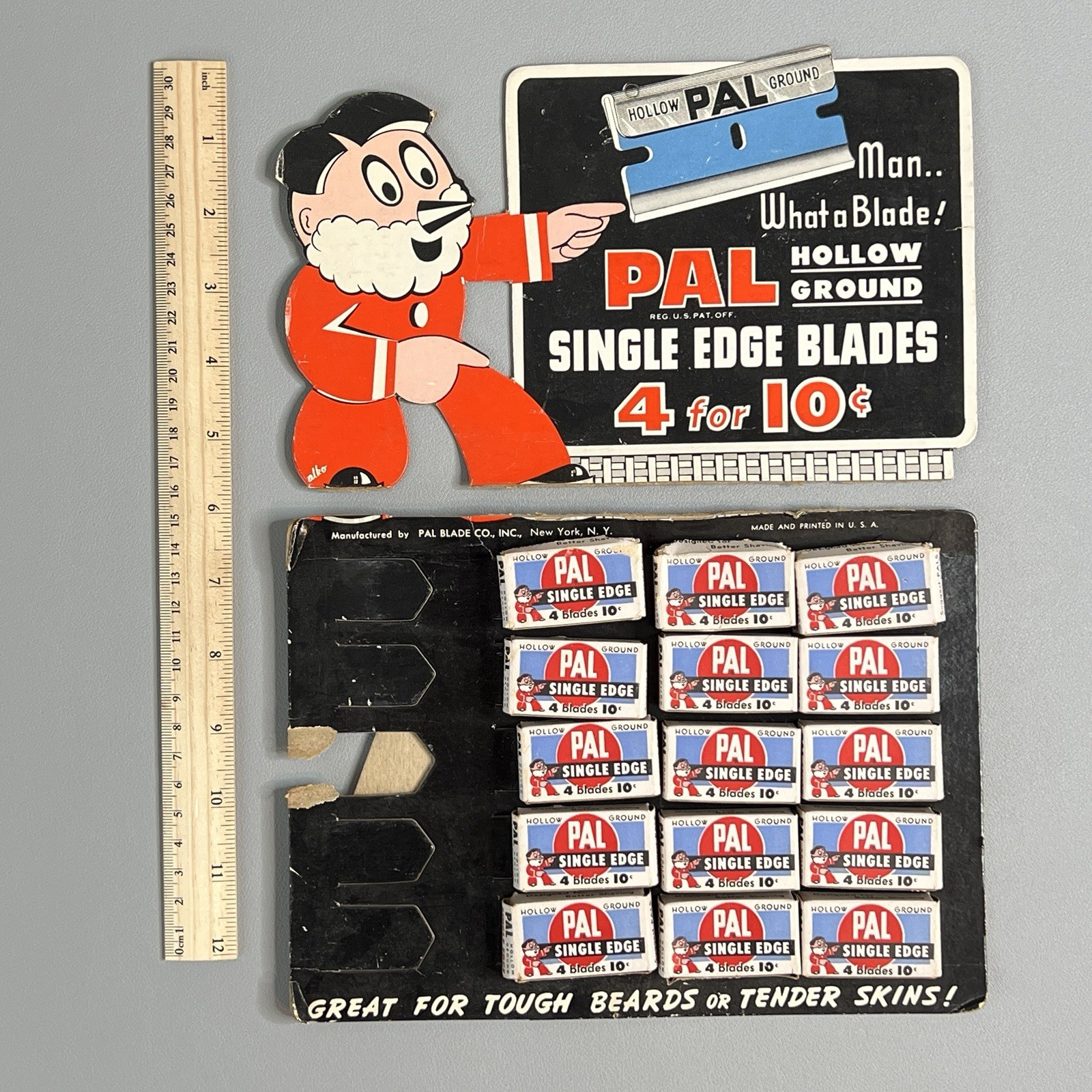 Vtg PAL Razor Blade Store Display 15 NOS Boxes Die-Cut Advertising Sign Complete
