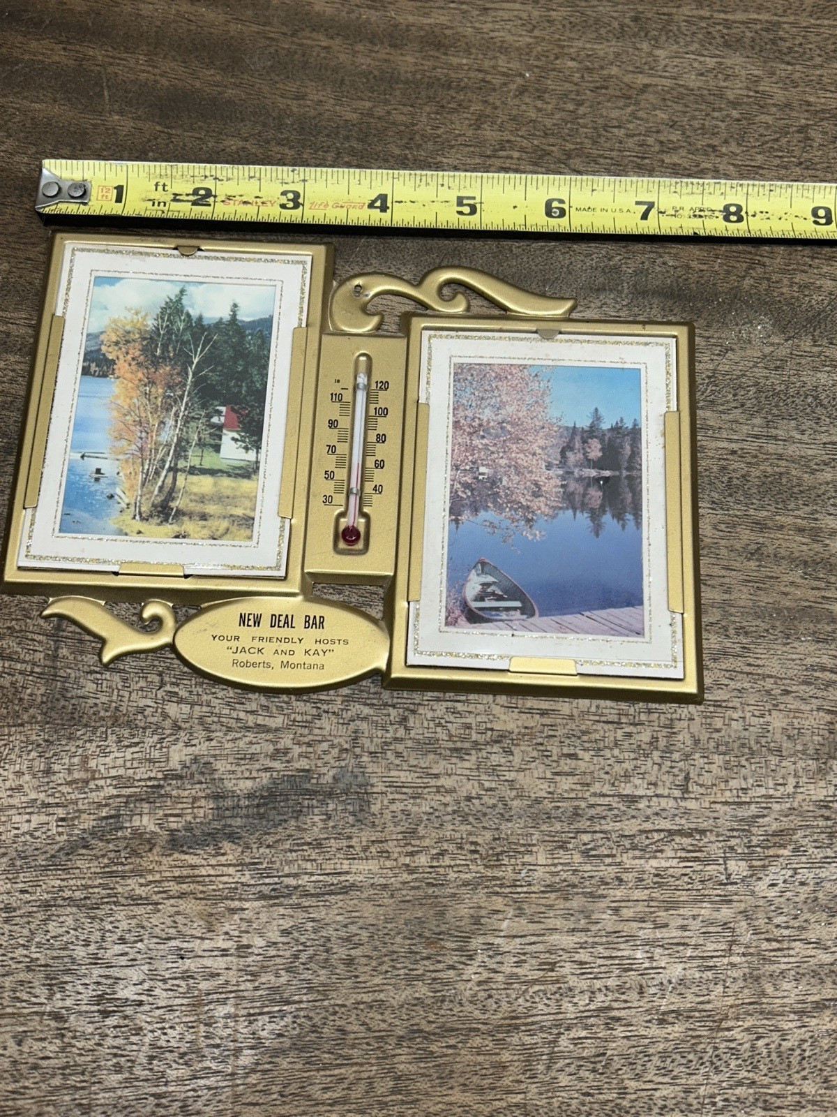 Vtg Advertising Thermometer Pictures ~5″ X7-1/4″ ~NEW DEAL BAR ~Roberts, Montana