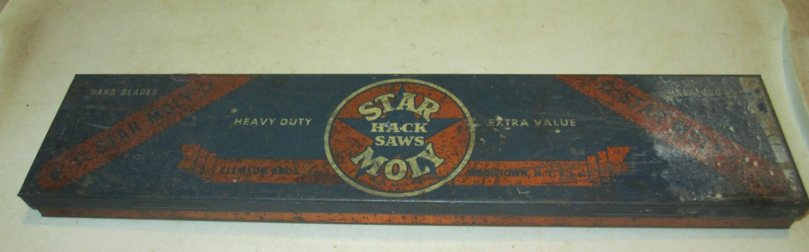 ⭐️Star Moly Hack Saw Hand Blades Clemson Bros. Middletown NY Empty Metal Box