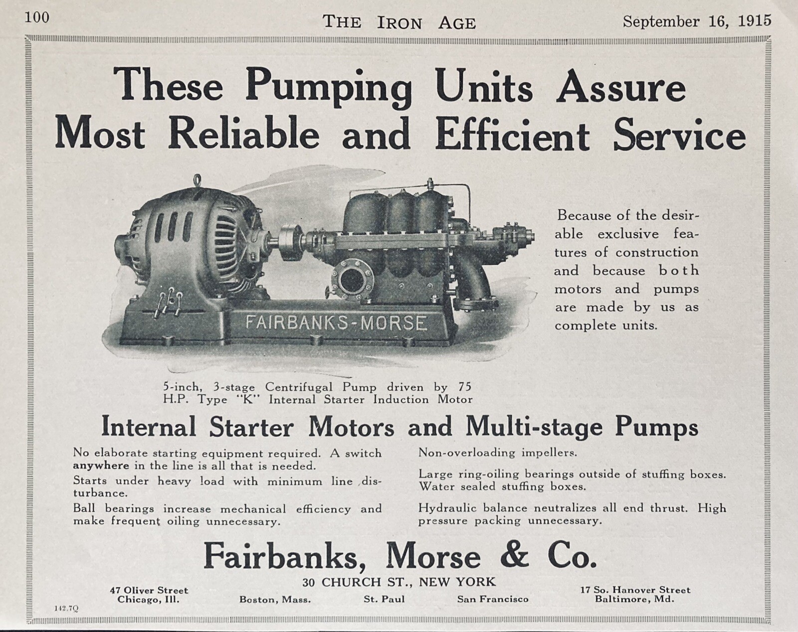 1915 AD(N11)~FAIRBANKS, MORSE CO. NYC. 3-STAGE CENTRIFUGAL PUMP