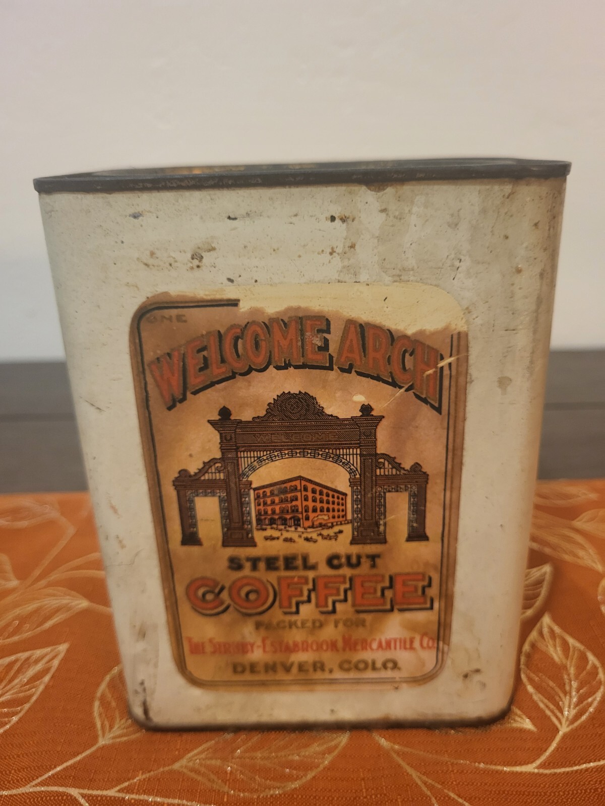 Welcome Arch Steel Cut Coffe Tin Packed for The Struby Estabrook Mercantile Co.