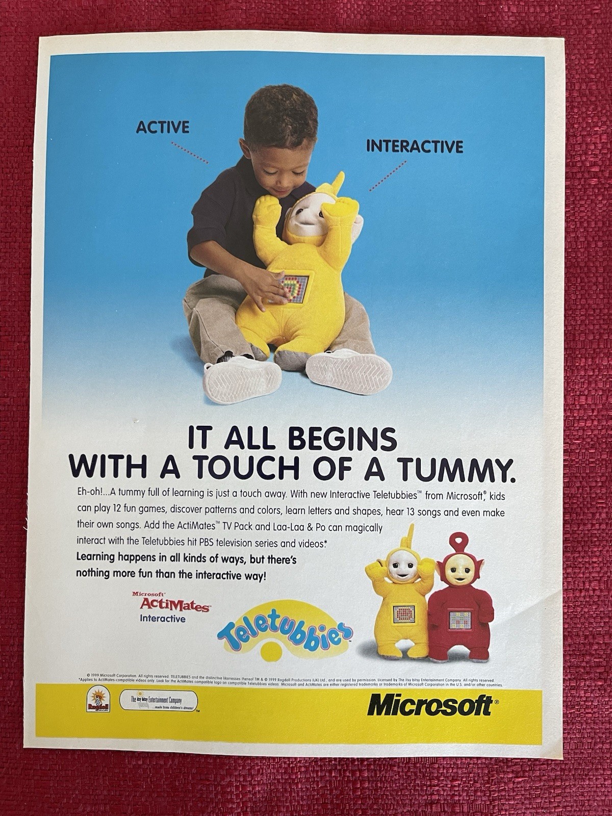 Vintage 1999 Print Ad Teletubbies Interactive Plush Microsoft Advertising Only