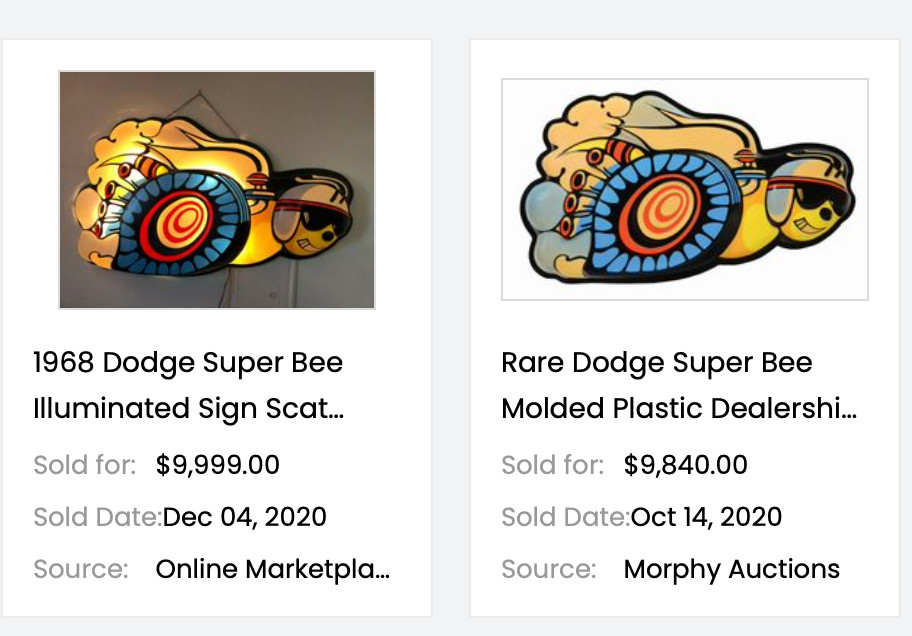 VINTAGE “DODGE SUPER BEE SPORTS CAR” 11 3/4″ PORCELAIN METAL GASOLINE & OIL SIGN