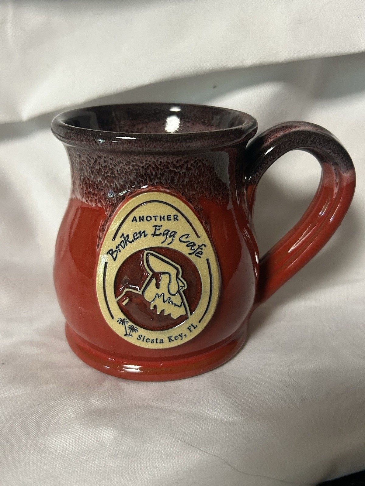 DENEEN Pottery Hand Thrown Red Drip ANOTHER BROKEN EGG CAFE Mug Siesta Keys New