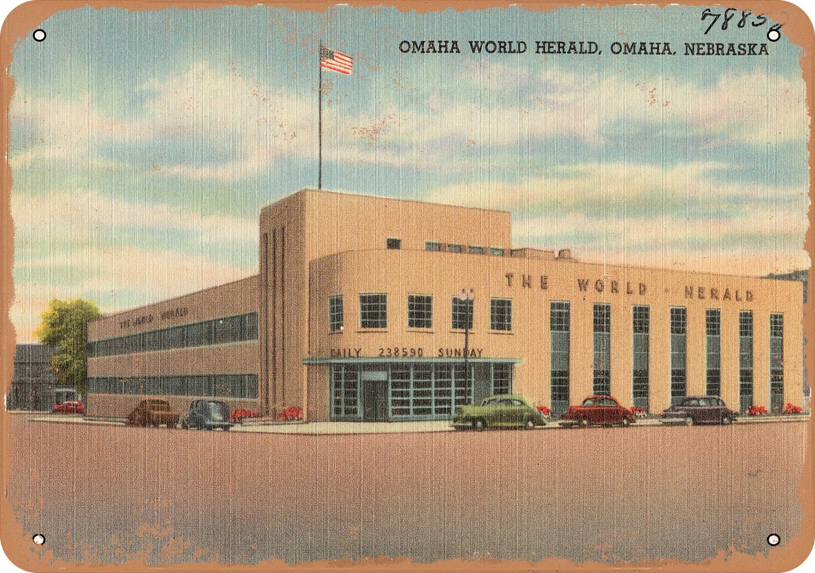 METAL SIGN – Nebraska Postcard – Omaha World Herald, Omaha, Nebraska