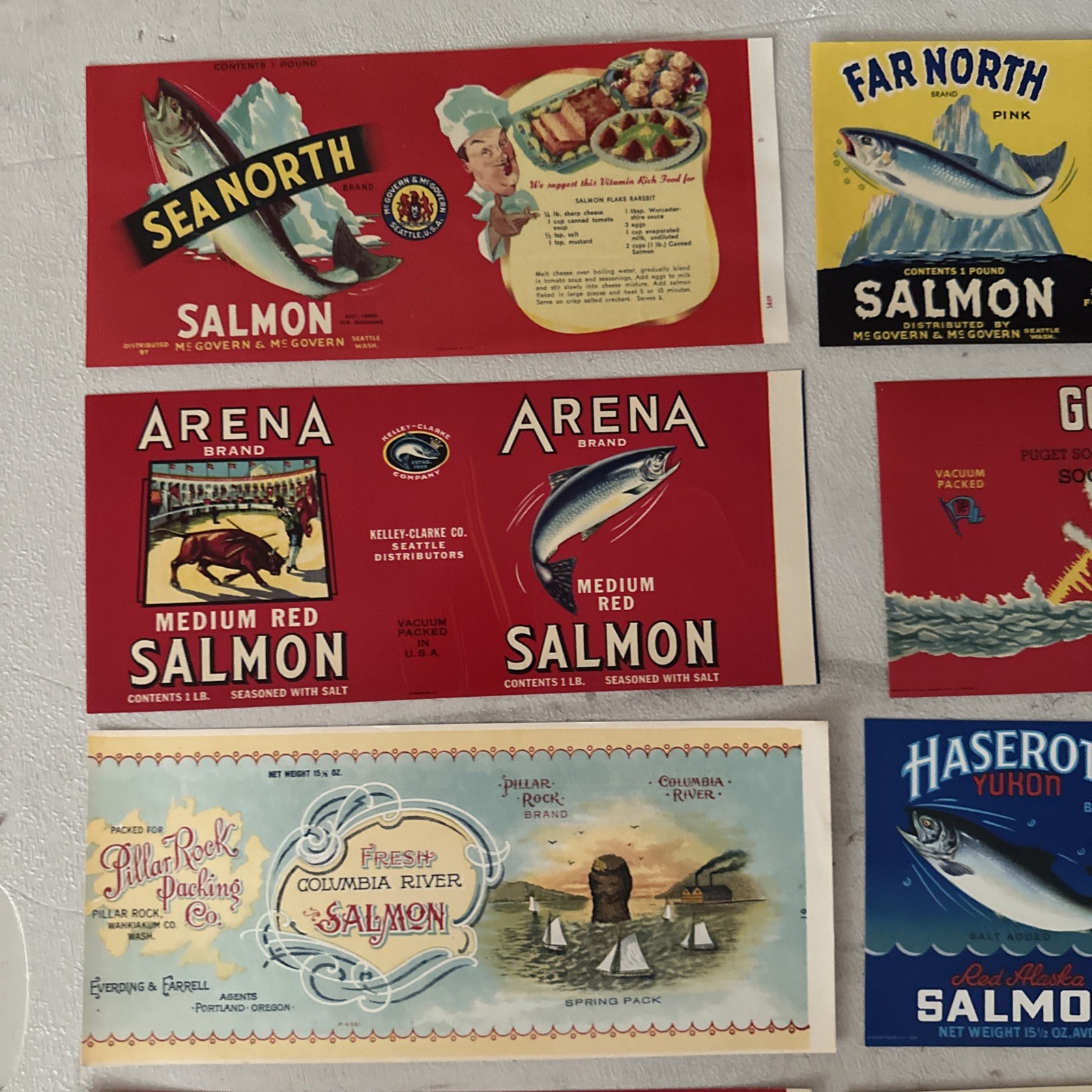 16pc Vintage Canned Fish Salmon Mackerel Can Labels Craft Scrapbook Junk Journal