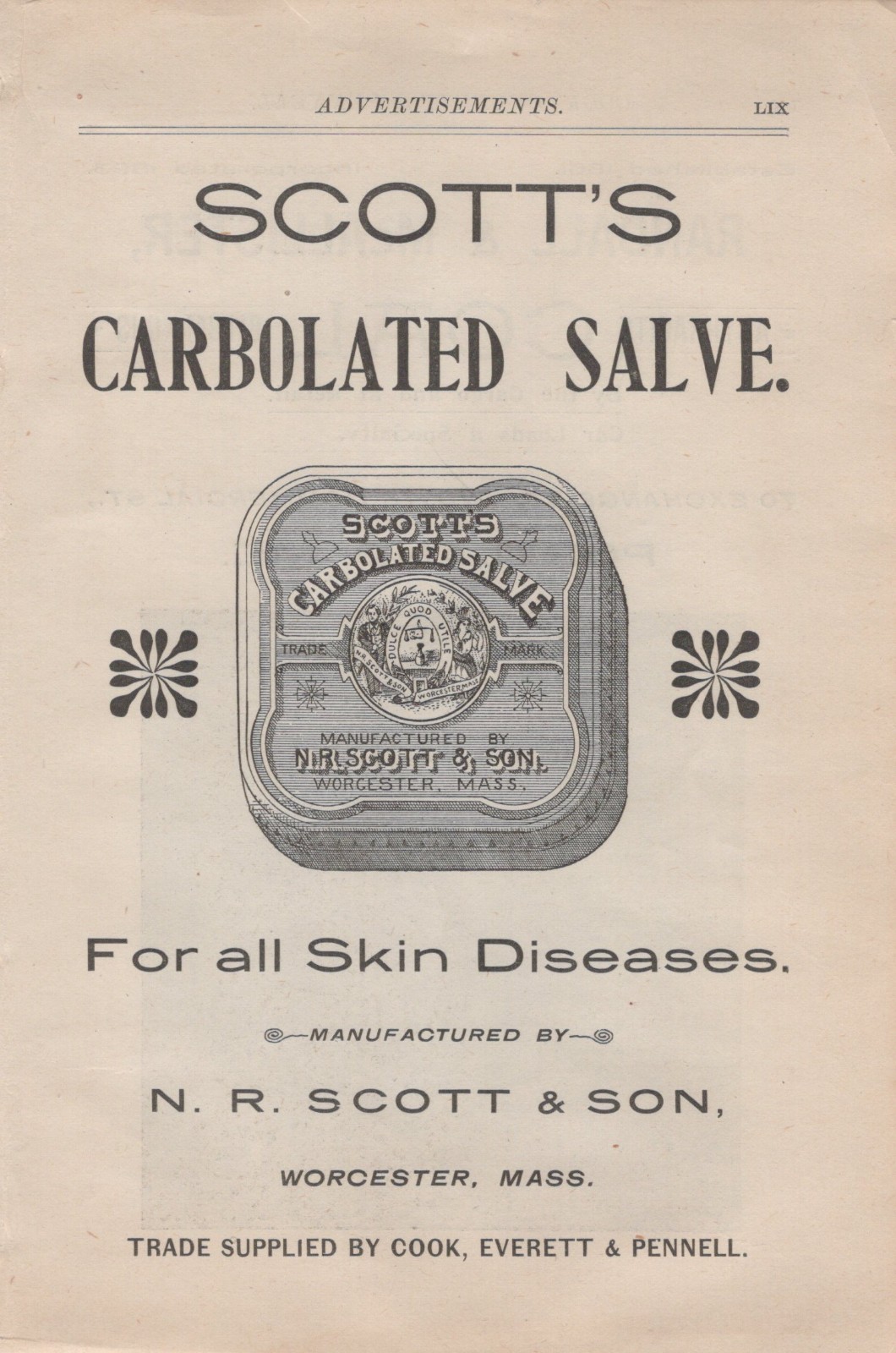 Antique Patent Medicine Ad Scott Carbolated Salve Randall Coal Maine A6GG