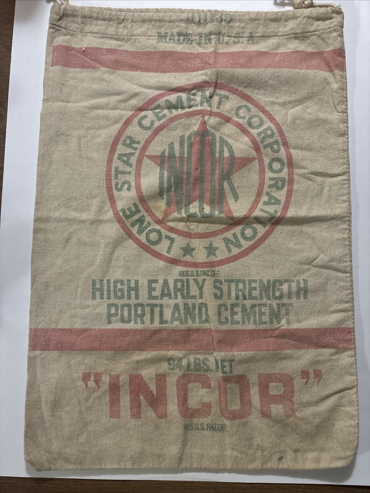 VINTAGE LONE STAR CEMENT CORPORATION HIGH EARLY STRENGTH CEMENT BAG SACK “INCOR”