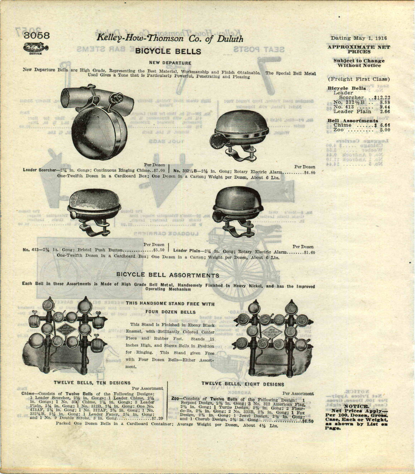 1916 ADVERT New Departure Store Display Rack Stand Bicycle Bells Weeber Delivery