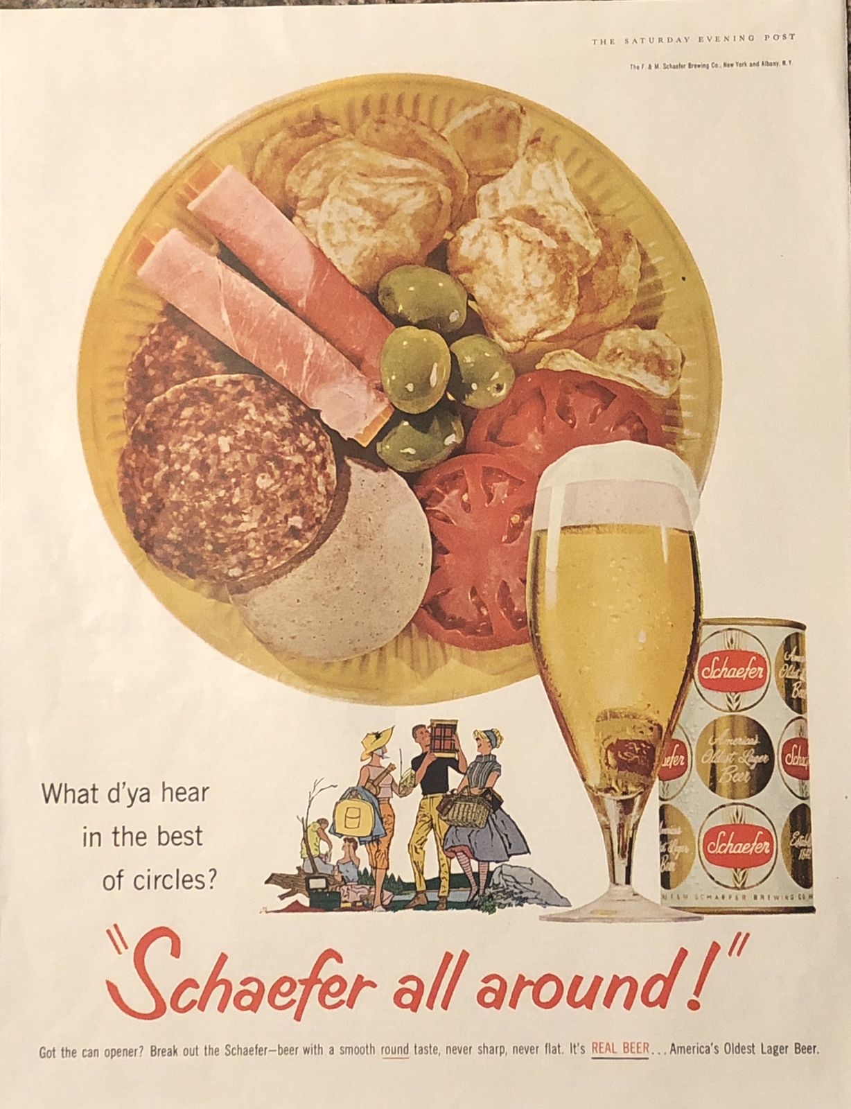 1959 Schaefer Beer PRINT AD Picnic Plate Best Of Circles – All Around VTG 1950s