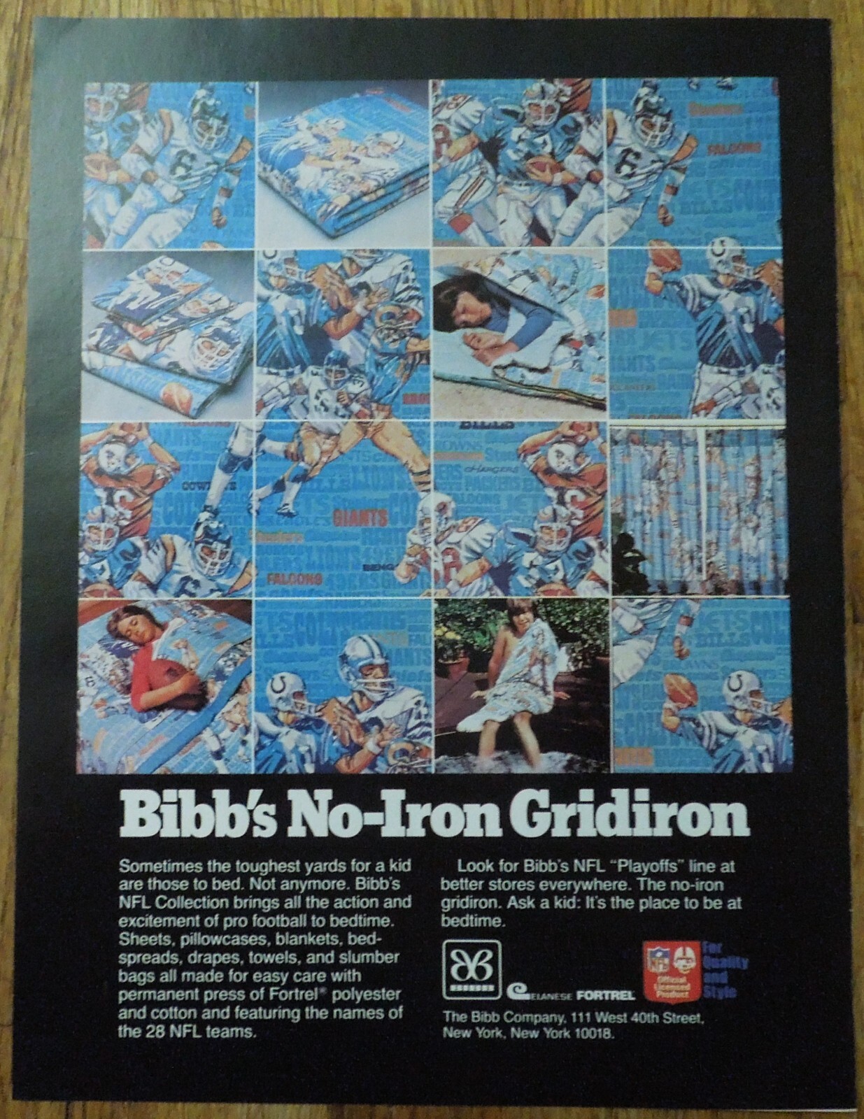 1978 BIBB’S NFL Collection Sheets Pillowcases Blankets etc… Magazine Ad
