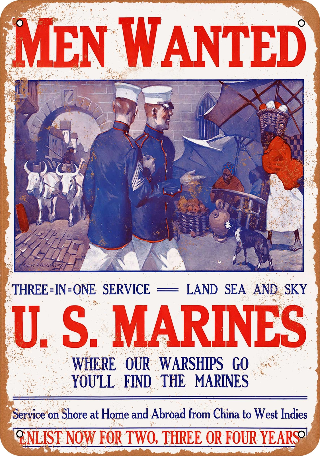 METAL SIGN – 1914 Men Wanted for U.S. Marines – Vintage Look Reproduction