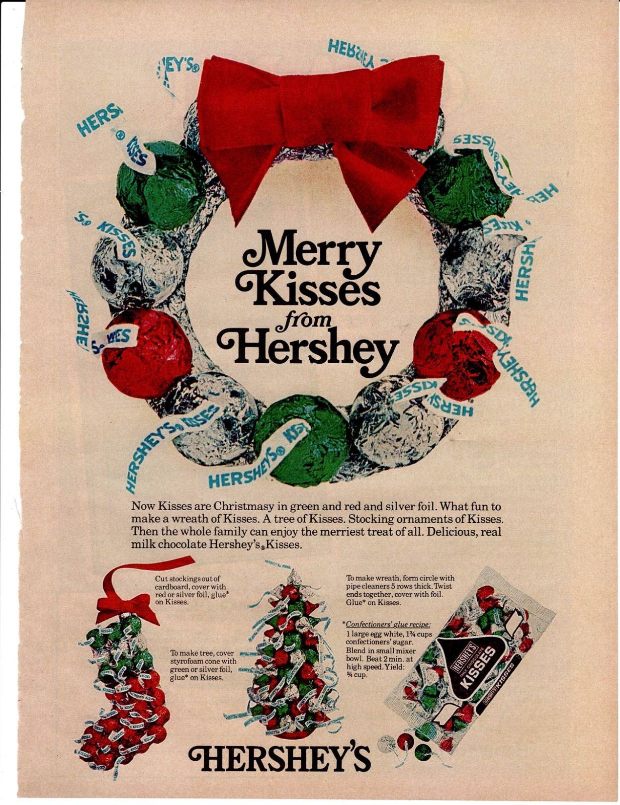 VINTAGE 1976 CHRISTMAS MERRY KISSES HERSHEY’S KISSES MAGAZINE AD PHOTO PRINT