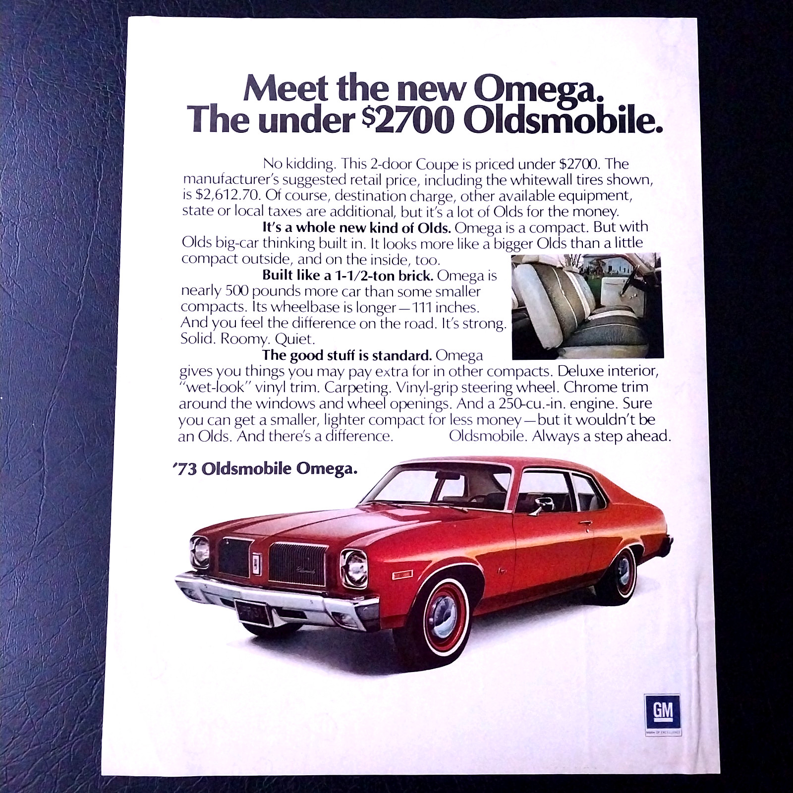 1972 ’73 Oldsmobile Omega Vintage Car Print Ad – Original Magazine Page Advert